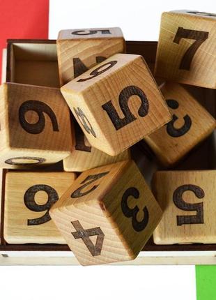 Набор деревянных кубиков "цифры" 9шт. натуральное дерево (бук)7 фото