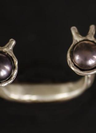 Cеребрянное кольцо с черными жемчужинами, кольцо разъёмное2 фото