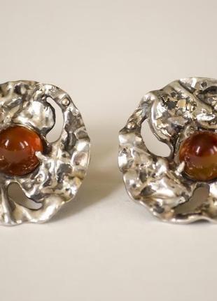 Срібні сережки з сердоліком, авторські сережки з натуральним каменем1 фото