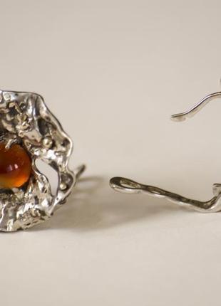 Срібні сережки з сердоліком, авторські сережки з натуральним каменем4 фото