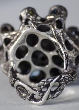 Серебрянное кольцо с жемчужиной и натуральными камнями, массивное яркое кольцо с жемчугом.4 фото
