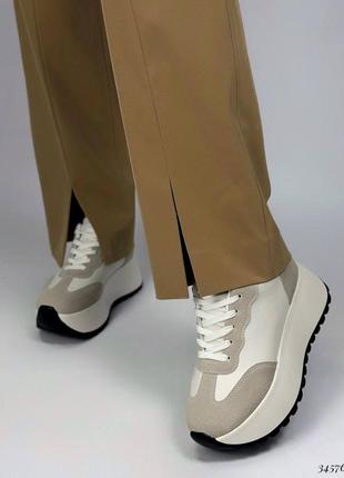 ▪️жіночі нові кросівки білі-бежеві масивні снікерси кеди висока масивна танкетка...