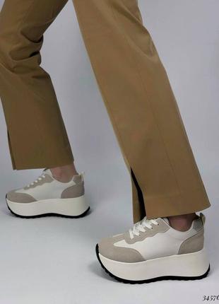 ▪️жіночі нові кросівки білі-бежеві масивні снікерси кеди висока масивна танкетка...