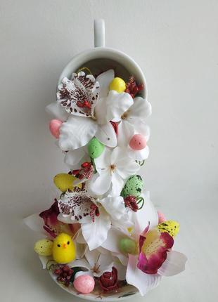 Декор сувенир статуэтка подарок пасха композиция летающая чашка цветы