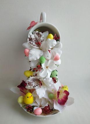 Декор сувенир статуэтка подарок пасха композиция летающая чашка цветы4 фото