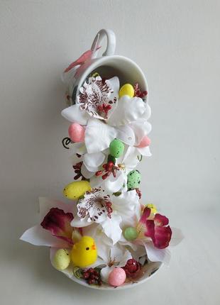 Декор сувенир статуэтка подарок пасха композиция летающая чашка цветы3 фото