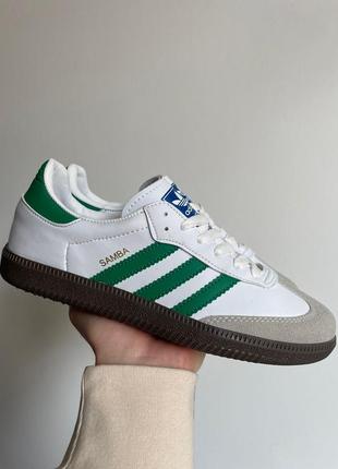 Женские кроссовки адидас самба белые с зелёным / adidas samba white green8 фото