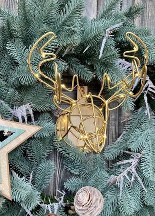 Різдвяний вінок з головою оленя micro led 75 см.5 фото