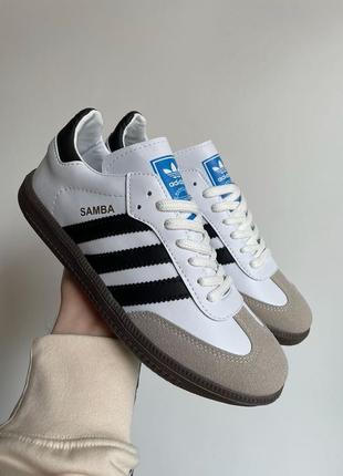 Женские кроссовки адидас самба белые с чёрным / adidas samba white black2 фото