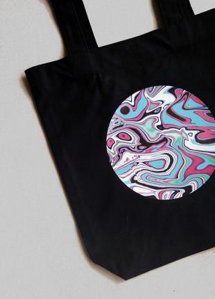 Чорна еко-сумка шоппер бавовняна сумка абстракція2 фото