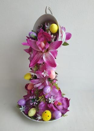Сувенир подарок пасха декор крупной красавицы цветы композиция3 фото