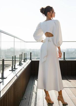 Святкова елегантна сукня міді з обємними рукавами та відкритою спинкою  🌹8 фото