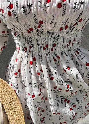 Платье белого цвета, жатый муслин (100% хлопок)2 фото