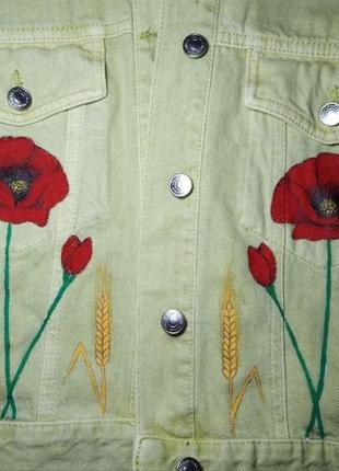 Женская джинсовая куртка с ручной росписью акриловыми красками5 фото