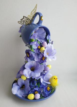 Сувенір літаюча чашка пасха подарунок великдень декор квіти1 фото
