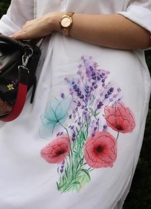 Жіноча сорочка з ручним розписом, ручний роспис одягу на замовлення3 фото