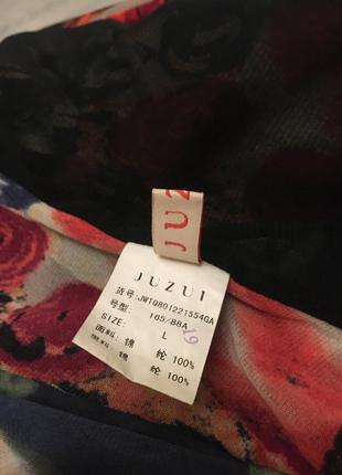 Дизайнерская  яркая блуза juzui  рубашка принт пионы воротник стоечка3 фото