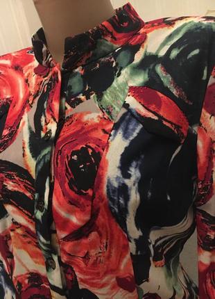 Дизайнерская  яркая блуза juzui  рубашка принт пионы воротник стоечка6 фото