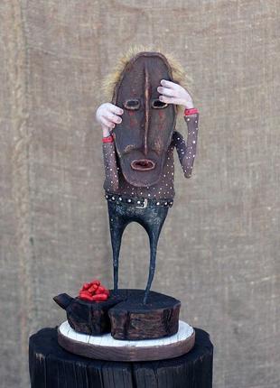 Арт об'єкт "серцеїд" авторська лялька lдерево пап'є-маше ексклюзив d-42 фото