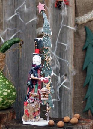 Дерев'яний різдвяний декор "сніговик мікеланджело», різдво, ексклюзив (мс-22)1 фото