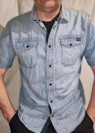 Стильна джинсова  сорочка шведка рубашка superdry з коротким рукавом.л
