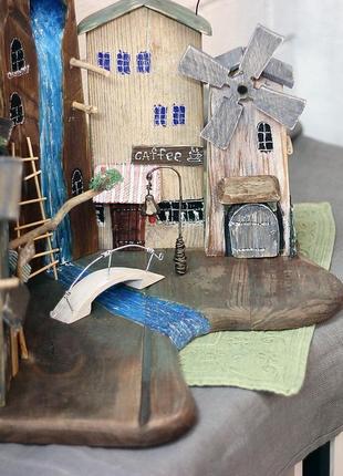 Wooden keyholder "city of dolls" old wood houses mill moss hd-372 фото
