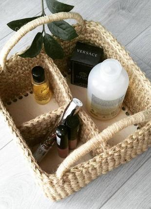 Джутовая корзинка органайзер с деревянным донышком