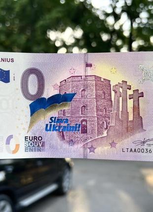 0 euro slava ukraini! (lithuania, vilnius/kaunas) сувенірна банкнота 0 євро з литви2 фото