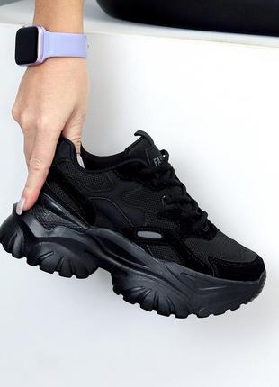 Трендовые комбинированные черные кроссовки сникерсы на платформе4 фото