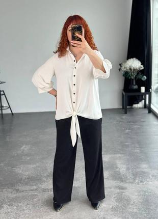 Блуза классическая с бантиком, 3703 белый