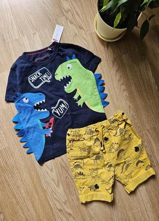 Детский комплект летний шорты и футболка на мальчика 2-3роки принт динозавры