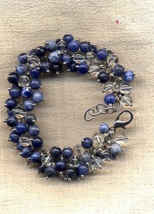 Браслет "небесная синь" - натуральный синий и голубой содалит, "гроздь" на пинах, длина регулируемая2 фото