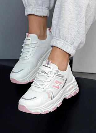 Універсальні білі рожеві міксові кросівки з рефлективними вставками8 фото