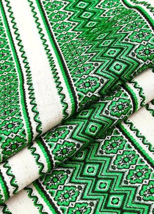 Раннер дорожка, рисунок вдоль рушника. рушник тканый вышитый, белый с зеленым орнаментом n 76 фото