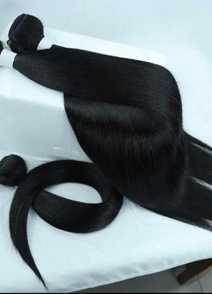 Термо-волосся на шпильках чорні прямі довгі 60 см