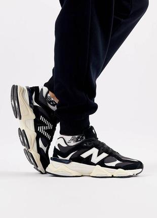 Чоловічі кросівки в стилі new balance 9060 нью беленс / демісезонні / весняні, літні, осінні / взуття / замша, сітка / білі, чорні2 фото