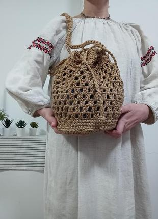 Вязанная джутовая сумка-мешок2 фото