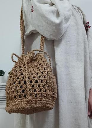 Вязанная джутовая сумка-мешок