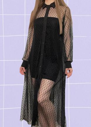 Длинное готическое прозрачное макси платье в сетку с воротником1 фото
