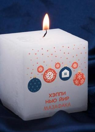 Новогодняя свеча с принтом, квадратная1 фото