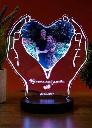 Фото світильник 3d нічник з фотографією на акрилі, оригінальний подарунок для закоханих