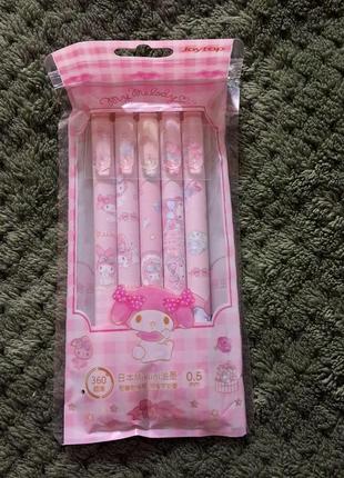 Набір з 5 гелевих ручок з мелоді gel pens sanrio my melody hello kitty kuromi pompompurin pochacco cinnamoroll1 фото