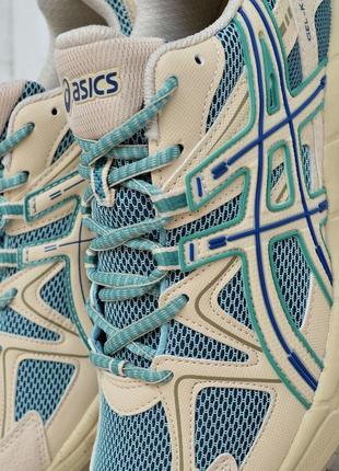 Молодіжні чоловічі кросівки фірми asics gel-kahana асиксі асик бежевий з бірюзовим шкіра + текстиль у розмірах бренда преміум10 фото