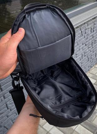 Мужская нагрудная черная текстильная сумка слинг8 фото