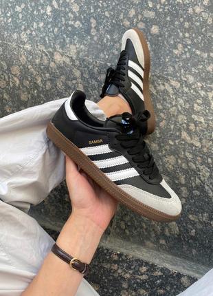 Кроссовки adidas samba black white grey черные женские / мужские9 фото