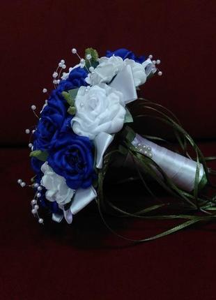 Весільний букет-дублер білий з синім2 фото