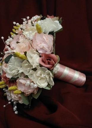 Весільний букет-дублер пудровий з темно-рожевим2 фото