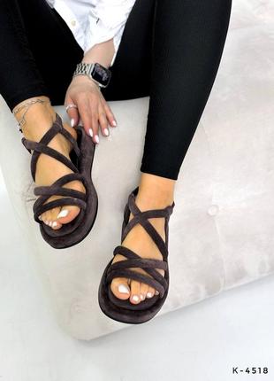 Босоножки женские из натуральной замши цвета шоколад 4518