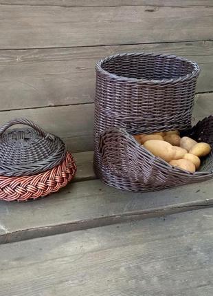 Кошик для зберігання картоплі та цибулі. плетений кошик для овочів. лоток для овочів6 фото