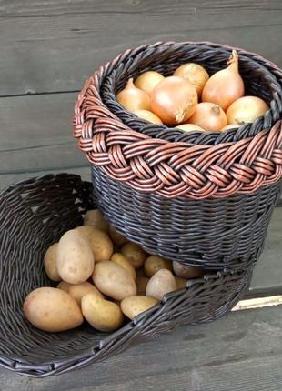 Кошик для зберігання картоплі та цибулі. плетений кошик для овочів. лоток для овочів3 фото